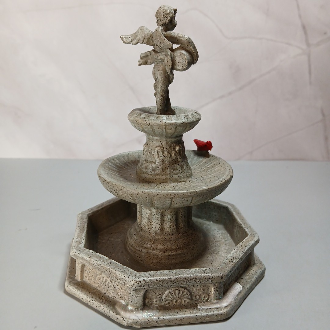 Village Bird in Birdbath Miniature Accessory Cardinal Bird And Cherub Angel