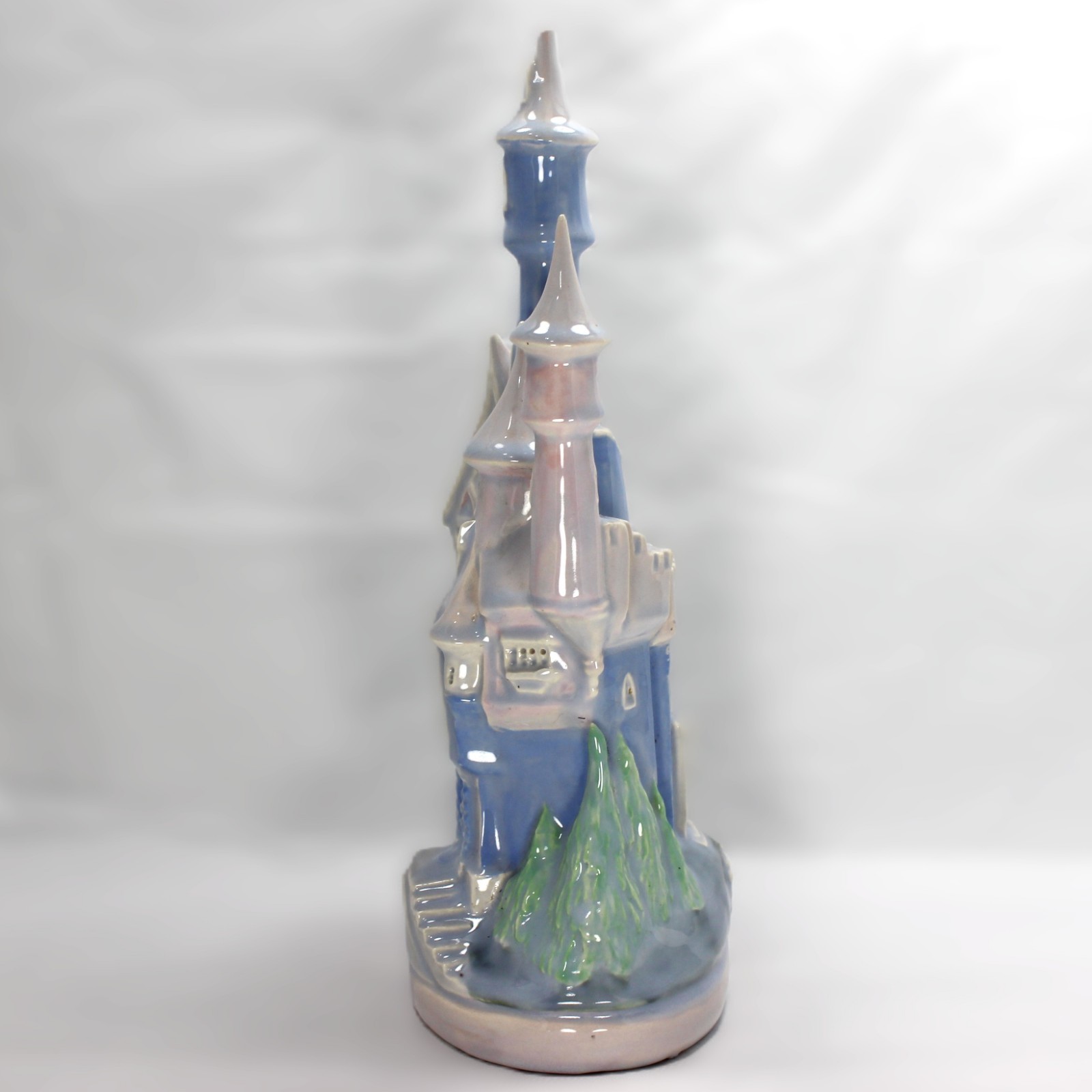 Vintage Fairytale Princess Castle Ceramic Blue Pink Cinderella Statue 10″